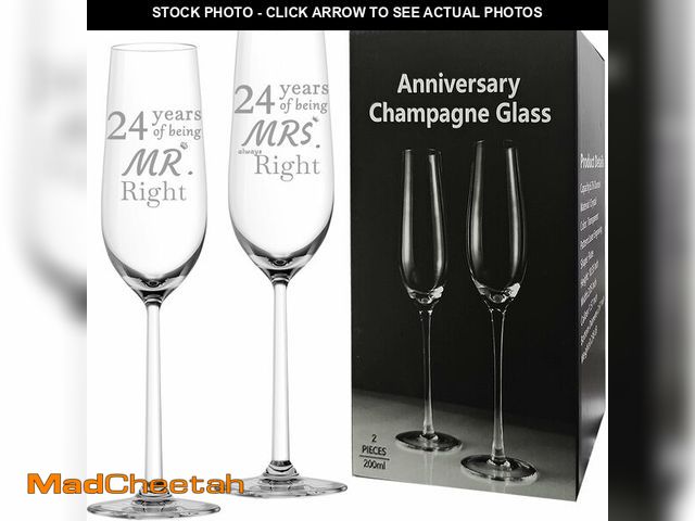 Lot 74-14059054 - ERYUWOZA 24 Year Anniversary Champagne Flutes Set of 2, 24th Anniversary Wedding Gift for Couple, Hi...