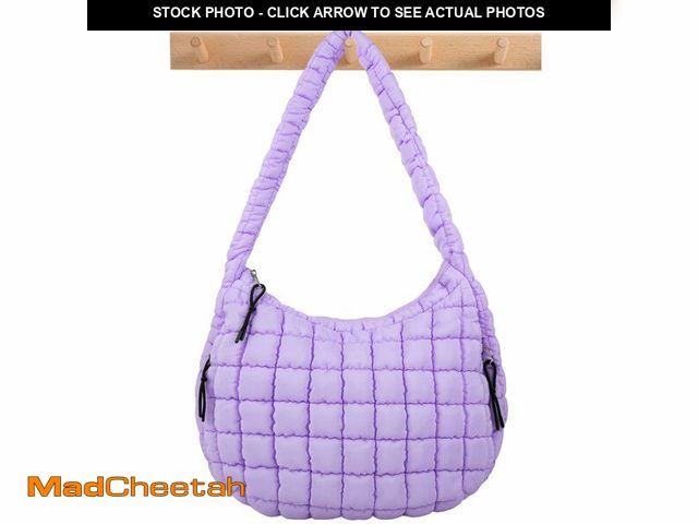 Lot 74-12458237 - Quilted Puffer Tote Shoulder Bag with Zipper, Nylon Bubble Hobo Handbag for Women, Oversized Padding...