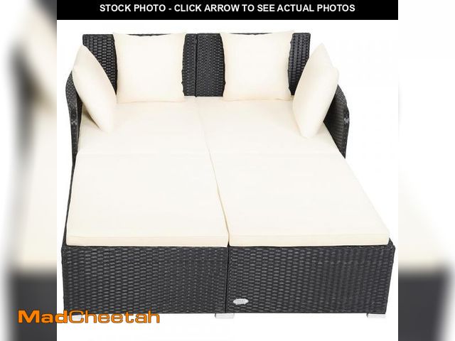Lot 74-12294544 - 1-Piece Plastic Rattan Outdoor DayBed with Beige Cushions - USED