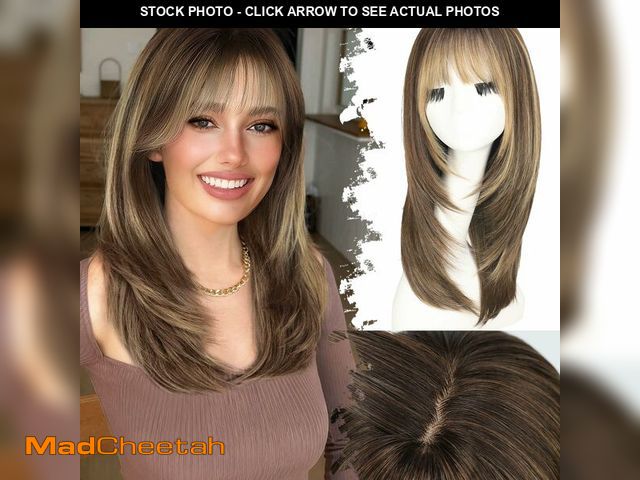 Lot 74-13624226 - Eawwii Wig with Bangs for Women Brown Blonde Highlight Straight Face-Framing Layers Hairstyle 4x4 Re...