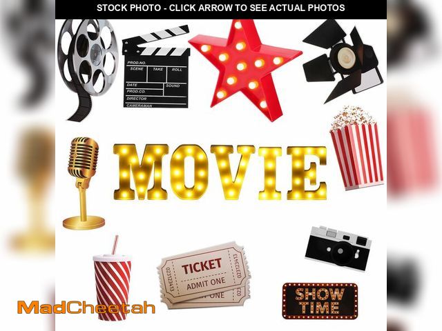 Lot 74-13713062 - Burbell 16 Pcs Movie Night Party Decorations Movie Light up Letters Sign Film Clapper Board Marquee ...