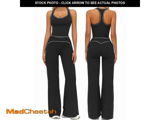 Lot 74-14052039 - QBGJTD Womens Workout Sets Color Block Racerback Tank Tops Matching Straight Wide Leg Leggings 2 Pie...