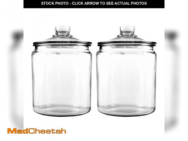 Lot 74-12323332 - Anchor Hocking Heritage Hill 1/2 Gallon Glass Jar with Lid, Set of 2 - UNUSED