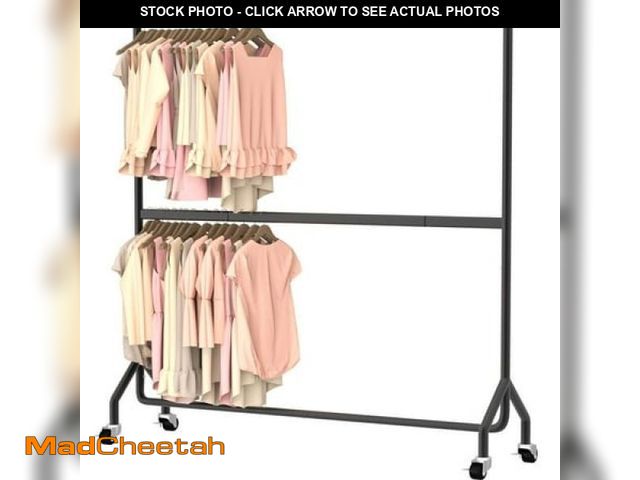Lot 74-12419853 - Nefoso Double Rails Clothing Garment Rack 7 Ft Heavy Duty Clothes Rack with 4 Universal Wheels Stand...