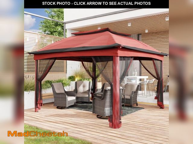 Lot 74-14198155 - 11 ft. x 11 ft. Red Steel Pop-up Gazebo with Mosquito Netting - UNUSED