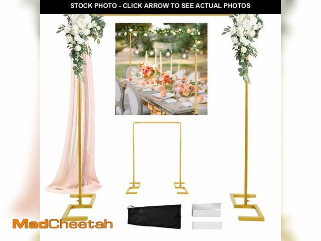 Lot 74-14264039 - 8.2FT Square Wedding Arch Backdrop Stand,Balloon Arch Stand, Metal Gold Backdrop Adjustable Stand He...