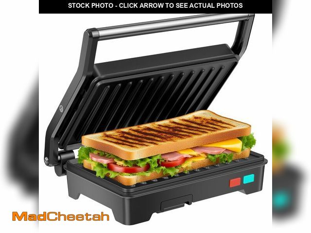 Lot 74-12704549 - Panini Press Grill, 1000W Sandwich Maker with Non-Stick Coated Plates, Opens 180 Degrees for Any Siz...