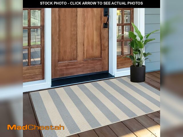 Lot 74-14151144 - OJIA Outdoor Porch Rug Front Door Mat 24'x51, Washable Checkered Entry Striped Front Door Rug Cotton...