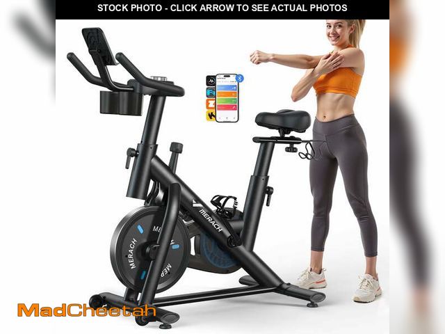 Lot 74-13509604 - MERACH Exercise Bike Magnetic Home Stationary Bike with Free App Quiet Indoor Cycling Bike with 300l...