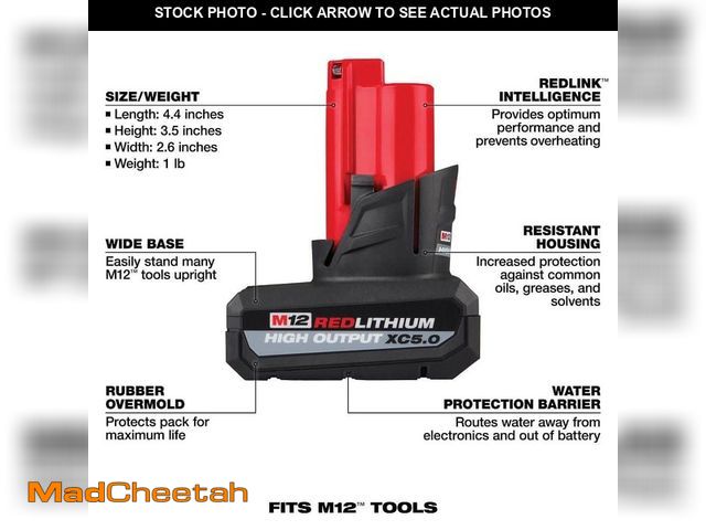 Lot 74-12795465 - Milwaukee M12 12-Volt Lithium-Ion XC High Output 5.0 Ah Battery Pack - USED