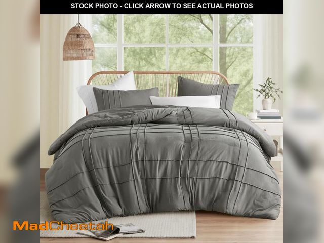 Lot 74-12214535 - Comfort Spaces Grey King Size Comforter Set - 3 Pieces Pintuck Pleated Bedding Sets, All Season Ligh...