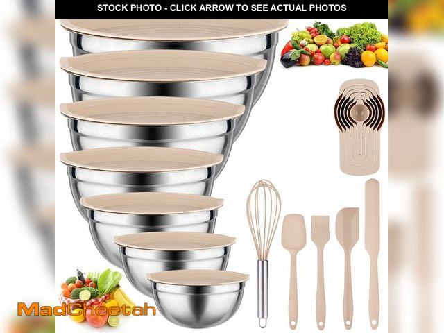 Lot 74-14428547 - Leidawn Mixing Bowls with Lids set - 25 PCS Stainless Steel Nesting Khaki Mixing Bowls Set for Bakin...