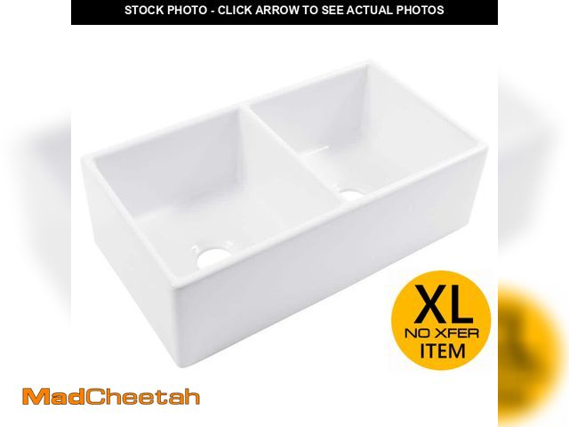 Lot 74-12772481 - SINKOLOGY Bradstreet II 33 in. Farmhouse Apron Front Undermount Double Bowl Crisp White Fireclay Kit...