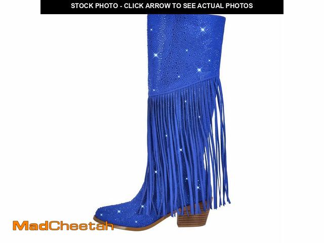Lot 74-12607077 - Richealnana Calf High Knee High Boots for Women Sparkle Rhinestones Clear Gems Shining Comfortable T...