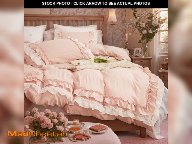 Lot 74-14331617 - Bedorm Ruffle Duvet Cover King Coquette Bedding Ultra Soft Breathable Shabby Chic Bedding Pink Ruffl...