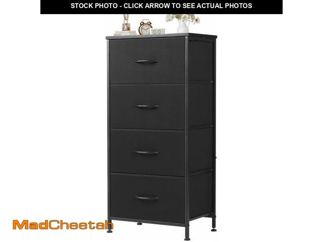 Lot 74-12695941 - Sweetcrispy Nightstand Small Bedroom Dresser with 4 Fabric Drawers, Bed Side Furniture End Table, Wo...