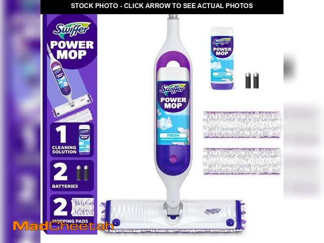 Lot 74-14278431 - Swiffer Power Mop Starter Kit (1-Power Mop, 2-Pads, Cleaning Solution and Batteries) - UNUSED