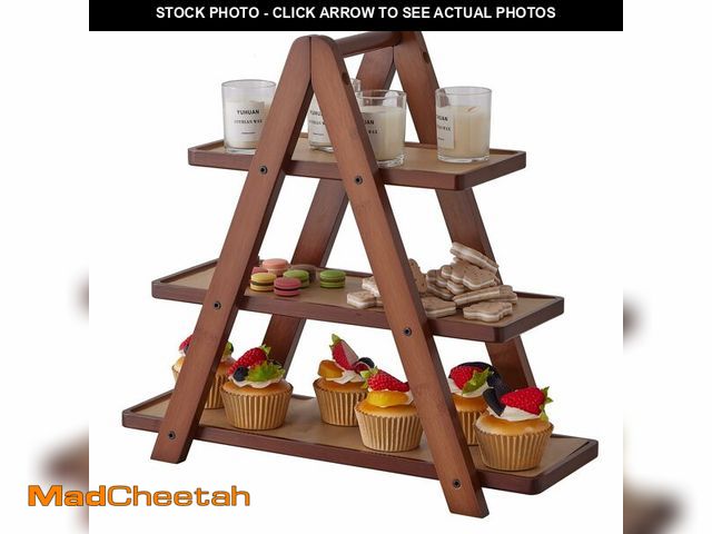 Lot 74-13539367 - 3 Tier Serving Tray, Cupcake Stand,Party Serving Decorative Tray Decor with 3 Bamboo Serving Platter...