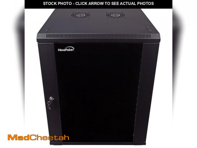 Lot 74-12341387 - NavePoint 15U Server Cabinet Wall Mount Rack Enclosure with Caster Wheels, 2 Fans, Locking Glass Doo...