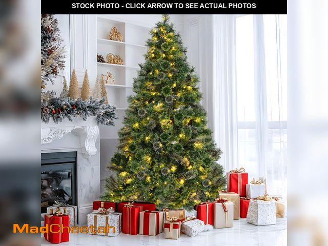 Lot 74-12831844 - Arlopu 6FT Pre-lit Artificial Christmas Tree, Prelighted Xmas Tree with 550 Branches &amp; 250 Warm ...