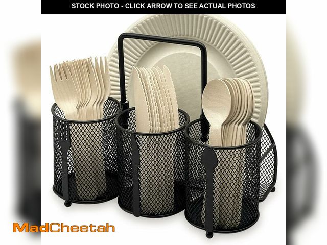 Lot 74-13624166 - DysanVica Utensil Caddy Silverware Holder - 4 Compartment Metal Mesh Cutlery Fork Spoon Napkin Plate...