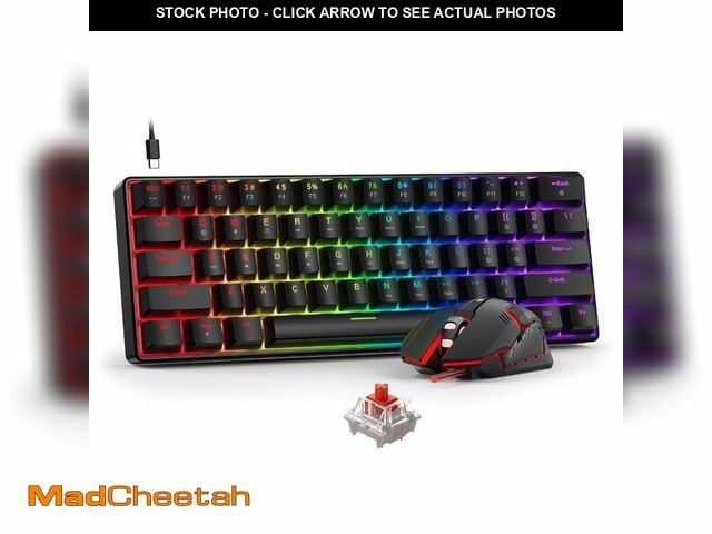 Lot 74-13712842 - BlueFinger 60% Mechanical Gaming Keyboard and Mouse Combo - RGB Rainbow Backlit 61 Keys Red Switch K...