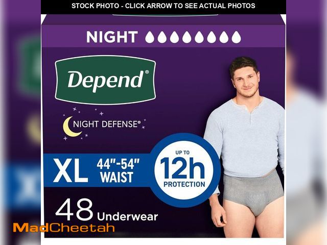 Lot 74-13709444 - Depend Night Defense Adult Diapers, Incontinence Underwear for Men, Disposable, Overnight, Extra-Lar...