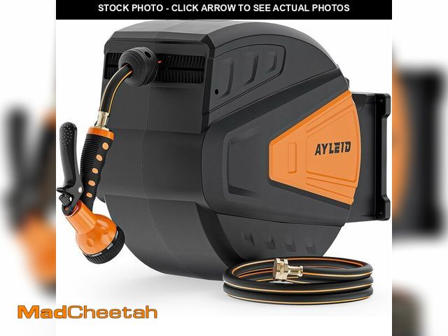 Lot 74-13709195 - (MISSING SPRAY NOZZLE) Ayleid Retractable Garden Hose Reel,5/8 in x 100 FT Wall Mounted Hose Reel, w...