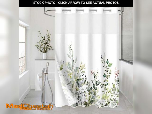 Lot 74-12049400 - Gibelle No Hook Eucalyptus Shower Curtain with Snap-in Fabric Liner Set, Hotel Style Sage Green Plan...
