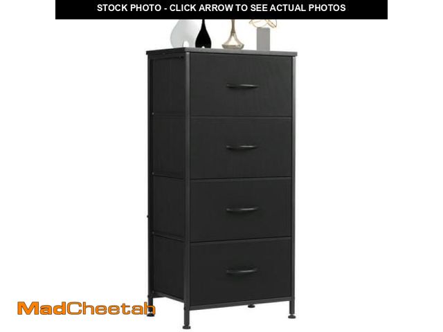 Lot 74-12157994 - Efficient and Stylish 4-Drawer Dresser - Skinny Fabric Storage Tower with Wooden Top  Ideal for Bedr...