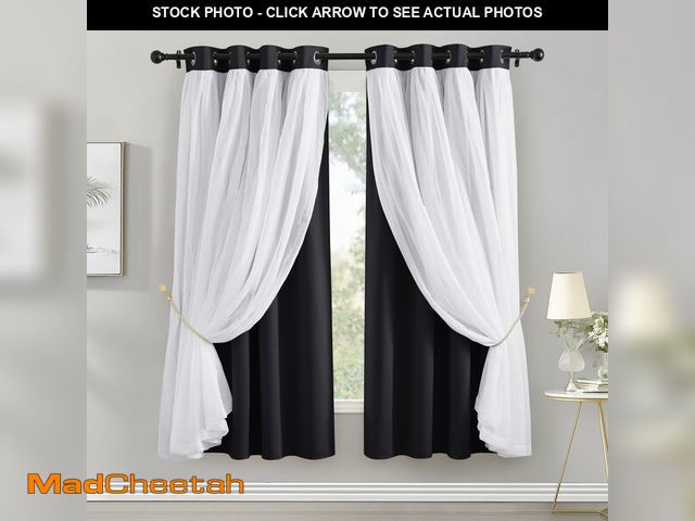Lot 74-14051830 - PONY DANCE Black Out Curtains Short 63 inches Long, 2 Layers Sheer Overlay Drapes Blackout Elegant W...