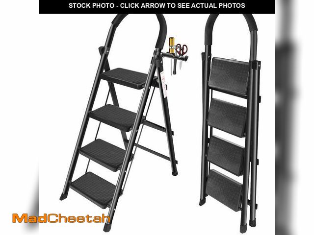 Lot 74-12849424 - IHHIZLTT Ladder 4 Step Folding, 330 Lbs Step Stool Foldable with Anti-Slip Wide Pedals Full Steel ,K...