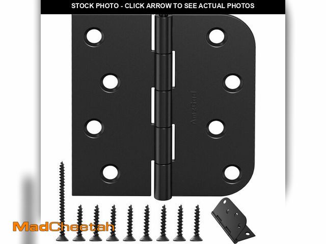 Lot 74-14423267 - AmzGod 24 Pack Matte Black Door Hinges 4 Inch, Heavy Duty Exterior Hinges with Square &amp; 5/8" Rad...