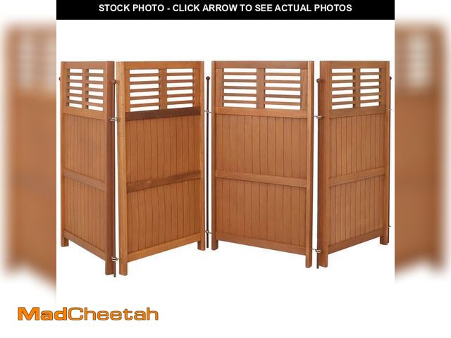 Lot 74-12913079 - Sunnydaze 44 in. Tall Teak-Oil Folding Outdoor Meranti Wood Privacy Screen Patio 4-Panel Room Divide...
