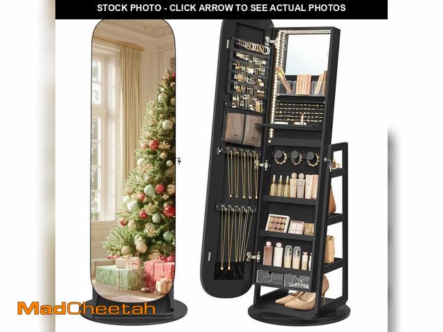 Lot 74-12786135 - SONGMICS LED Jewelry Cabinet, 360ÃÂ° Swivel Jewelry Organizer, Lockable Mirror Jewelry Cabinet Stan...