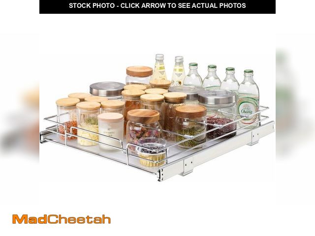 Lot 74-13041782 - VEVOR 18.5"Wx21"Dx3.5"H Pull Out Cabinet Organizer, Heavy Duty Slide Out Pantry Shelves, Chrome-Plat...