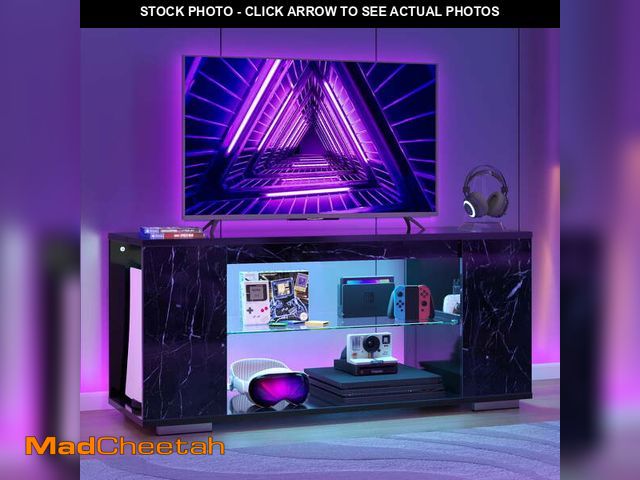 Lot 74-13818614 - Pinmoco Marble TV Stand for TVs up to 55",LED Gaming Entertainment Center with Side Bookshelf, Marbl...