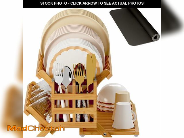 Lot 74-13950248 - Greenual Bamboo Dish Drying Rack with Utensil Holder, 3 Tier Collapsible Dish Rack, Wooden Dish Rack...