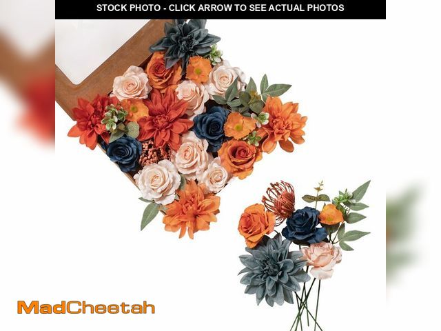 Lot 74-13542845 - FANKO Rose Artificial Flowers Combo for DIY, Fake Burnt Orange &amp; Navy Blue Rose Silk Flowers Gre...