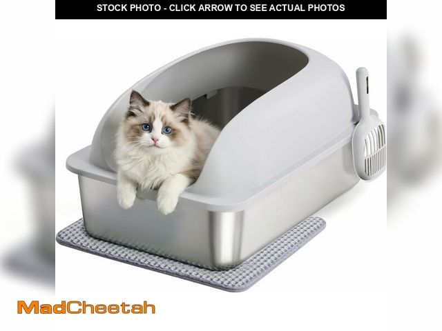 Lot 74-14067029 - Aidoly Stainless Steel Cat Litter Box with Lid, High Sided Large Cat Litter Box for Anti-Urine Leaka...