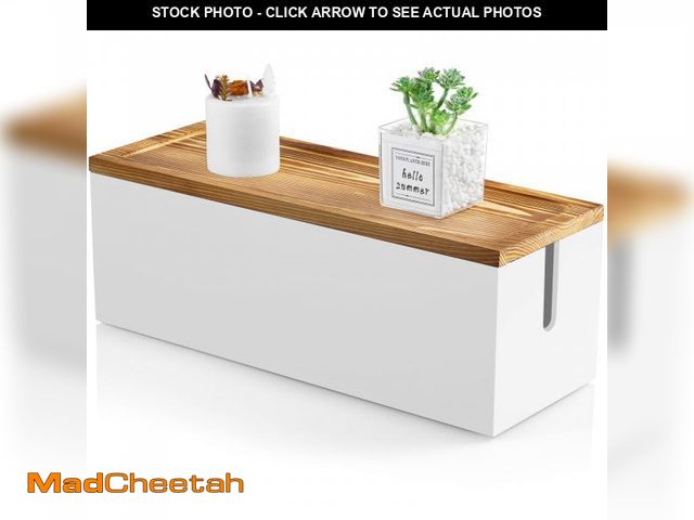 Lot 74-12213766 - Bivvclaz Large Cable Management Box, Wooden Cord Organizer Box for Desk, Floor, Office to Hide Exten...