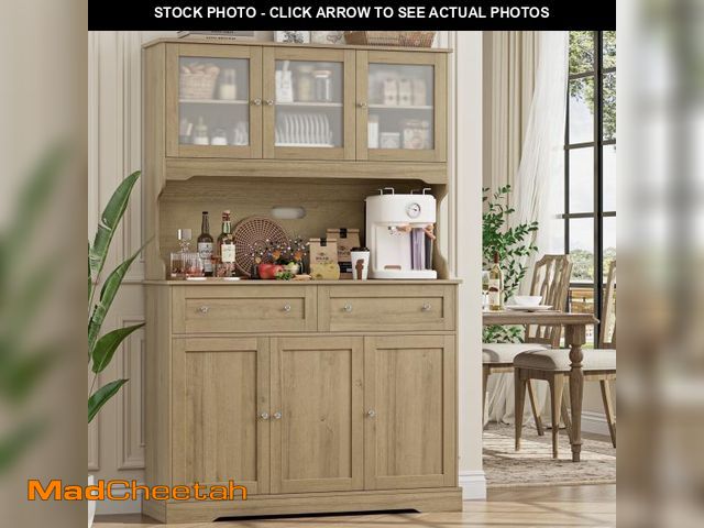 Lot 74-12271592 - Hiphuta 72"Tall Kitchen Pantry Storage Cabinet with Power Outlet, Freestanding Cupboard Storage Buff...