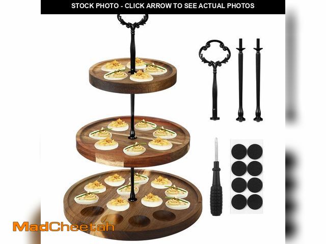 Lot 74-13952775 - Newtay 3 Tier Easter Wooden Deviled Egg Platter 26 Holes Deviled Egg Stand Plate Reversible Tray Ser...