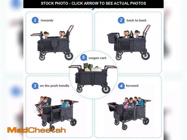 Lot 74-12479375 - SACVON Toddler Stroller Wagon for 4 Kids with Cooler Bag,Parent Organizer,5-Point Harnesses,Black - ...