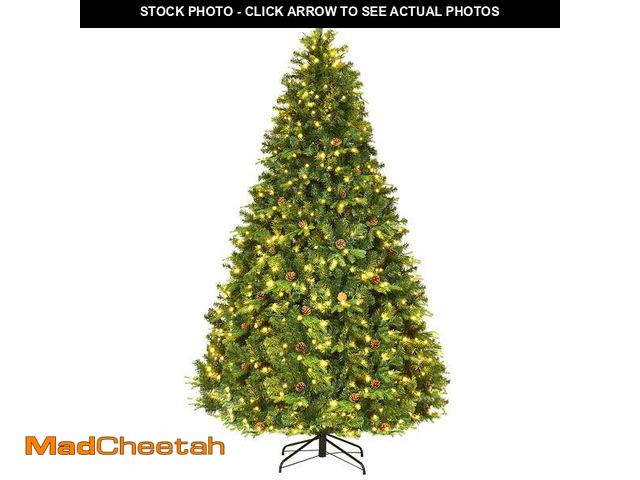 Lot 74-12892214 - Costway 8Ft Pre-Lit Christmas Tree Hinged 600 LED Lights Pine Cones - UNUSED