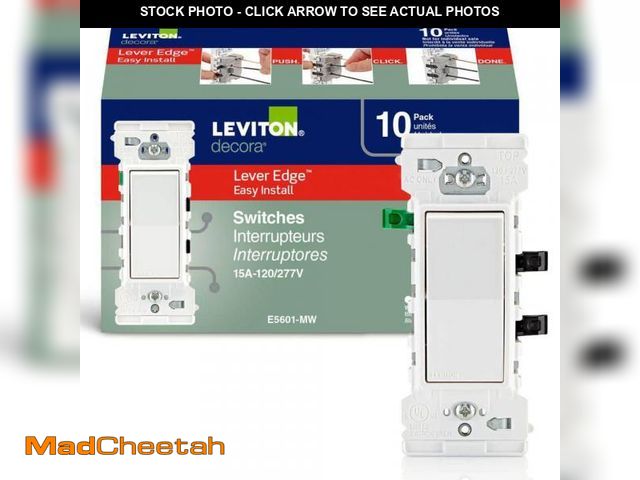 Lot 74-12412903 - Leviton Decora Lever Edge 15 Amp 120/277 Volt Single Pole Switch, White (10-Pack) E5601-MW - UNUSED