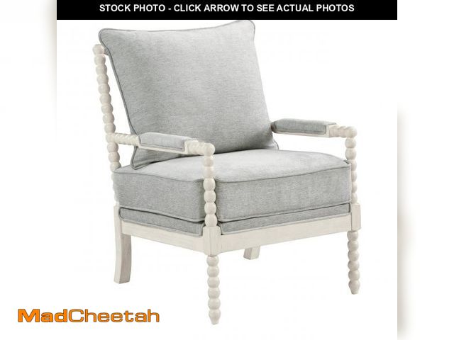 Lot 74-12201484 - OSP Home Furnishings Kaylee Spindle Accent Chair with Antique White Wood Frame, Smoke Grey Fabric - ...