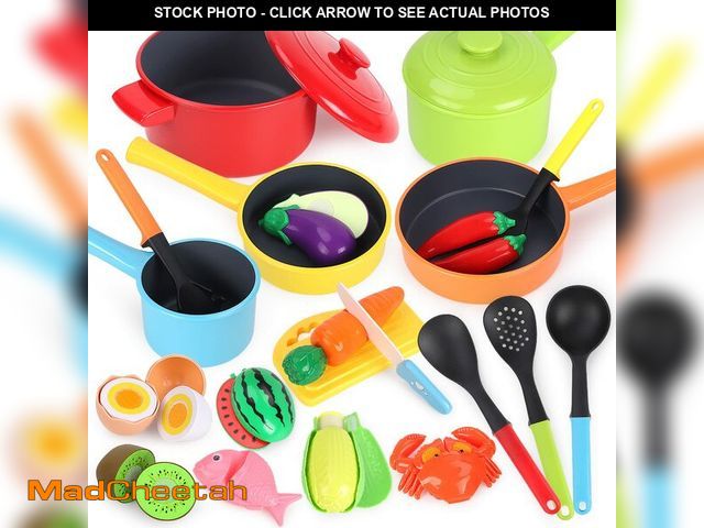 Lot 74-12972525 - GILOBABY Play Kitchen Accessories, Play Food Sets for Kids Kitchen Playset with Pots and Pans Set, C...