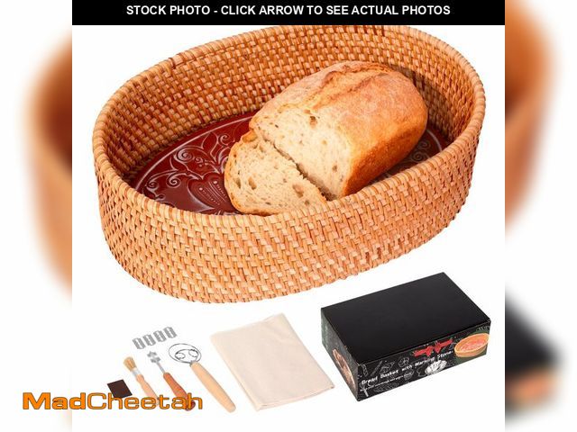 Lot 74-14265395 - Bread Basket with Warming Stone and Lid -Terra Cotta Bread Warmer, 12.6 * 8.3 Oval Bread Basket with...
