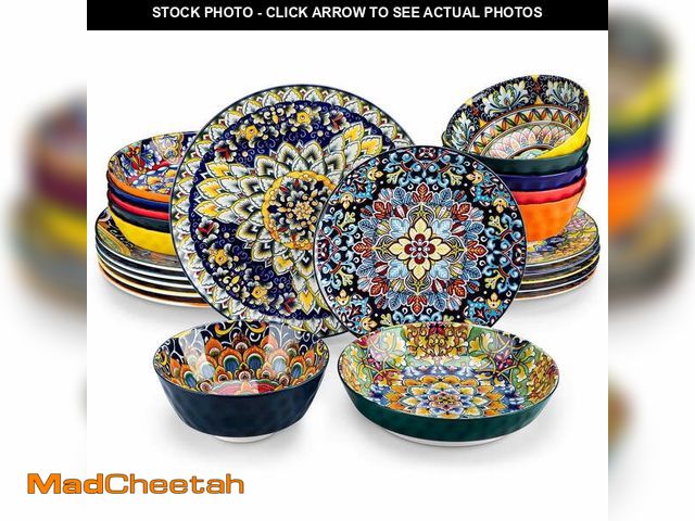 Lot 74-14289112 - MALACASA 24 Piece Dinnerware Sets, Bohemian Plates and Bowls Set for 6, Porcelain Dinner Set, Multic...